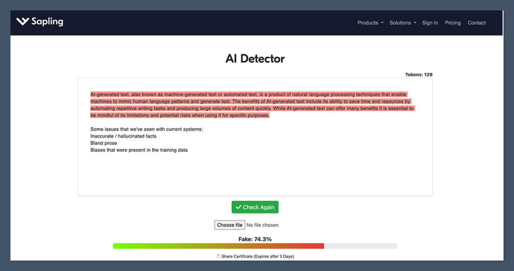 Sapling AI Detector Homepage
