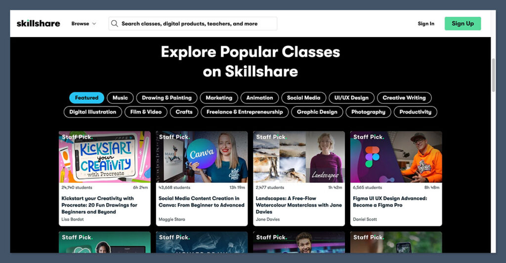 Skillshare Homepage