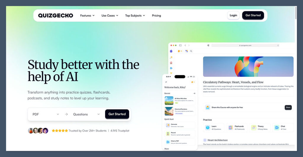 Quizgecko homepage