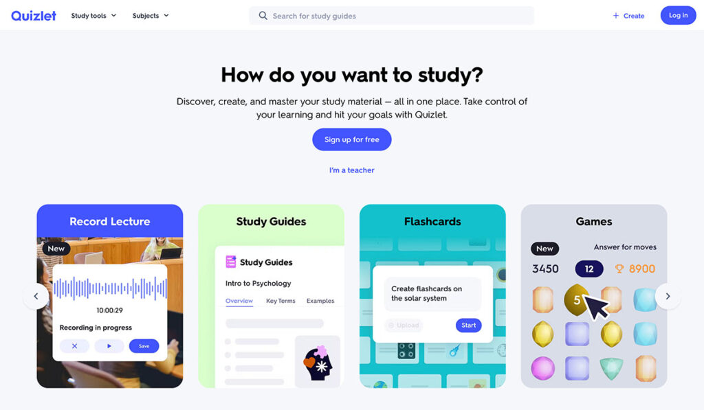 quizlet homepage